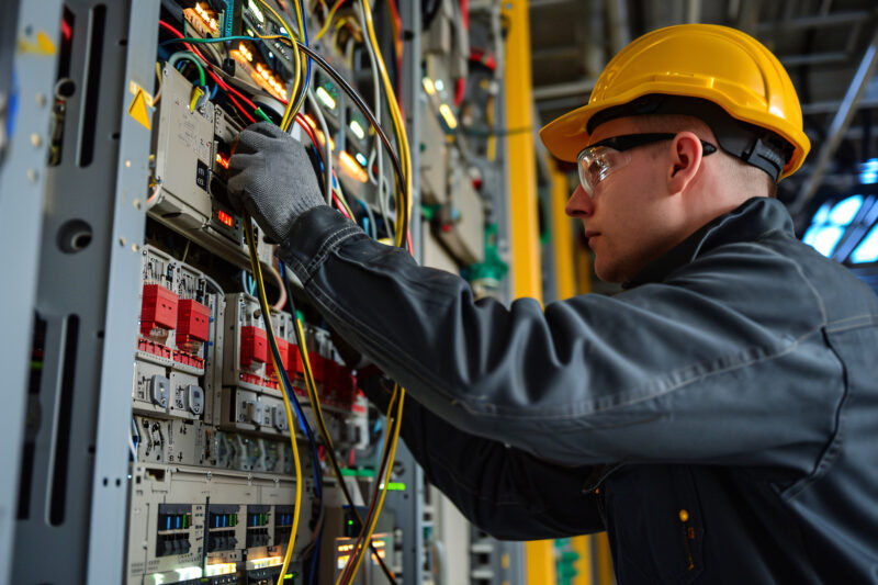 trabalhador programando o painel clp
